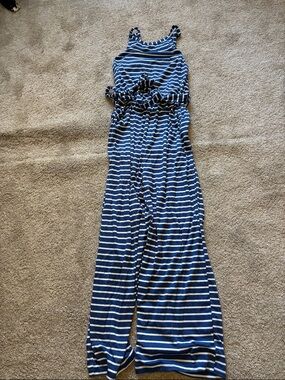 Women’s blue and White Stripe Wide-Leg Jumpsuit